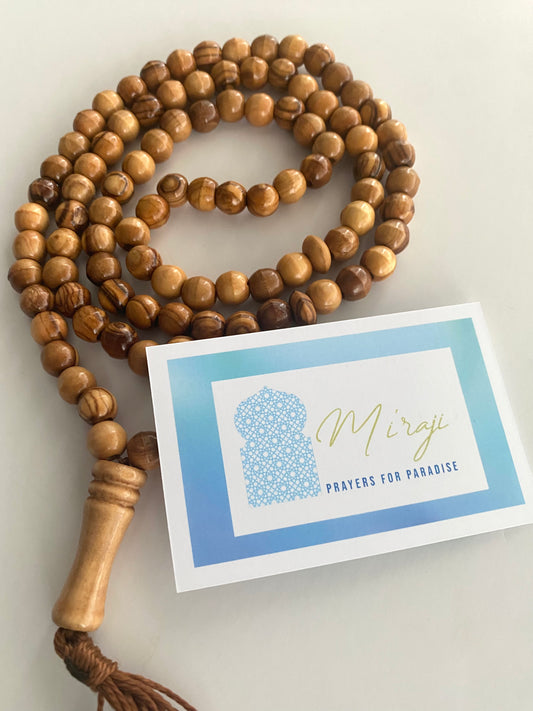 (99 bead) Handcrafted Olive Wood Prayer Beads from Palestine